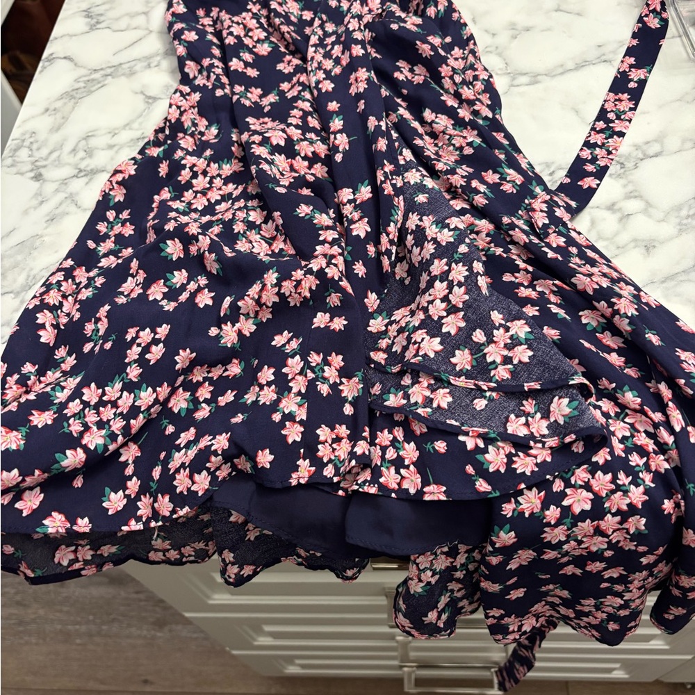 Draper James Navy and Pink Floral Wrap Dress